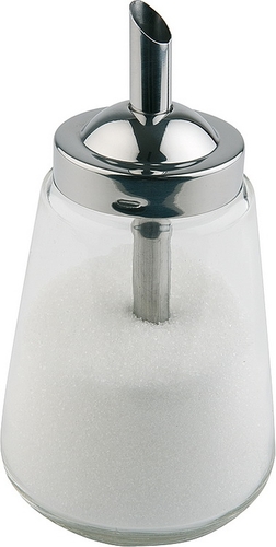 Allzweckgiesser Zucker Ø 8,5 cm, H: 15 cm, 300 ml Behälter aus Glas Schraubdeckel aus Edelstahl mit Dosierrohr zum