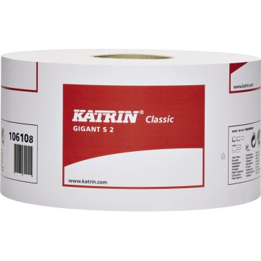 Katrin Toilettenpapier Classic Gigant S 2 2-lagig Fasermischung weiß 1.600 Bl./Rl. 12 Rl./Pack.