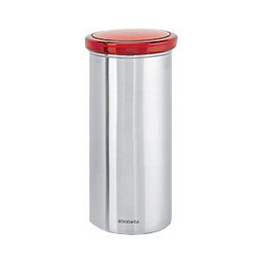 Vorratsdose für 18 Kaffeepads Senseo Behälter aus 18/10 Edelstahl, matt Deckel rot/transparent