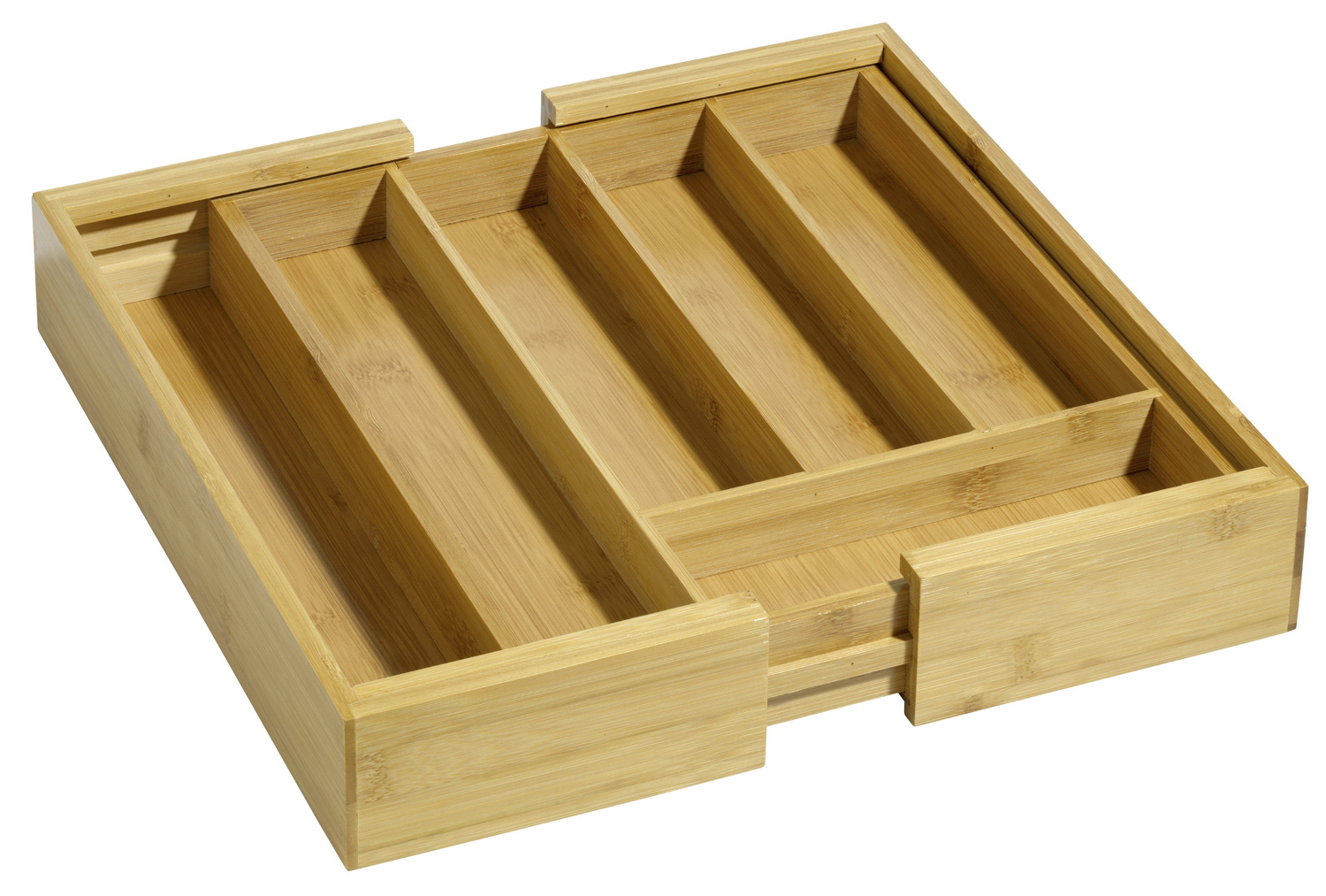 Besteckkasten SIMON aus Bambusholz, passend für alle handelsüblichen Schubladen, ausziehbar von 28,5 auf ca. 40 cm, 5 bzw. 7 Fächer