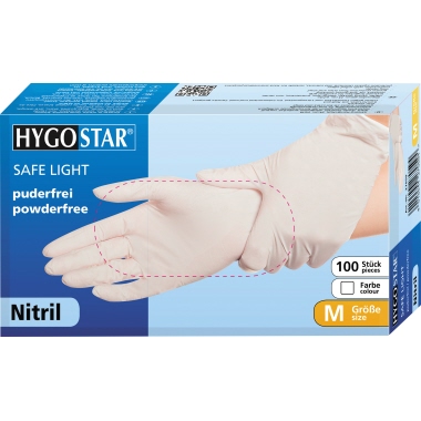 HYGOSTAR Einweghandschuh SAFE LIGHT M Nitril weiß 100 St./Pack., geeignet für Kontakt mit Lebensmitteln, Werkstoff: