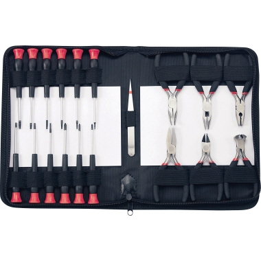 BASETech Werkzeugtasche 18 Werkzeuge mit Elektromonteur-Set, 18 Werkzeuge, mit Elektromonteur-Set, Farbe: schwarz