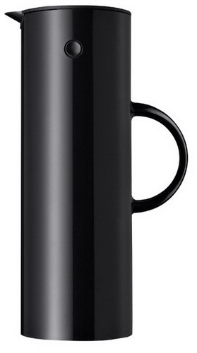Stelton Isolierkanne EM77, Inhalt: 1 Liter, aus Kunststoff, Farbe: schwarz, glänzend, mit Glaseinsatz, Höhe: 300 mm,