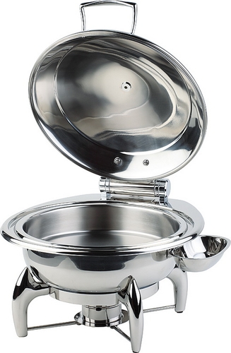 Chafing Dish -GLOBE- Ø 38,5 cm, H: 34 cm, 6 Liter Edelstahl Deckel hydraulisch, abnehmbar mit Sandwichboden inkl. Gestell,