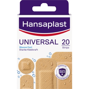 Hansaplast Pflasterstrip UNIVERSA inkl. 8 St. 7 x 2 cm, 6 St. 7 x 3 cm, 2 St. 7 x 5 cm, 4 St. 2,3 cm (Ø) 20 St./Pack.