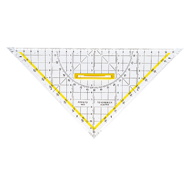Aristo Geometriedreieck 25cm mit farbig hinterlegten Winkelgraden mit Griff Plexiglas glasklar