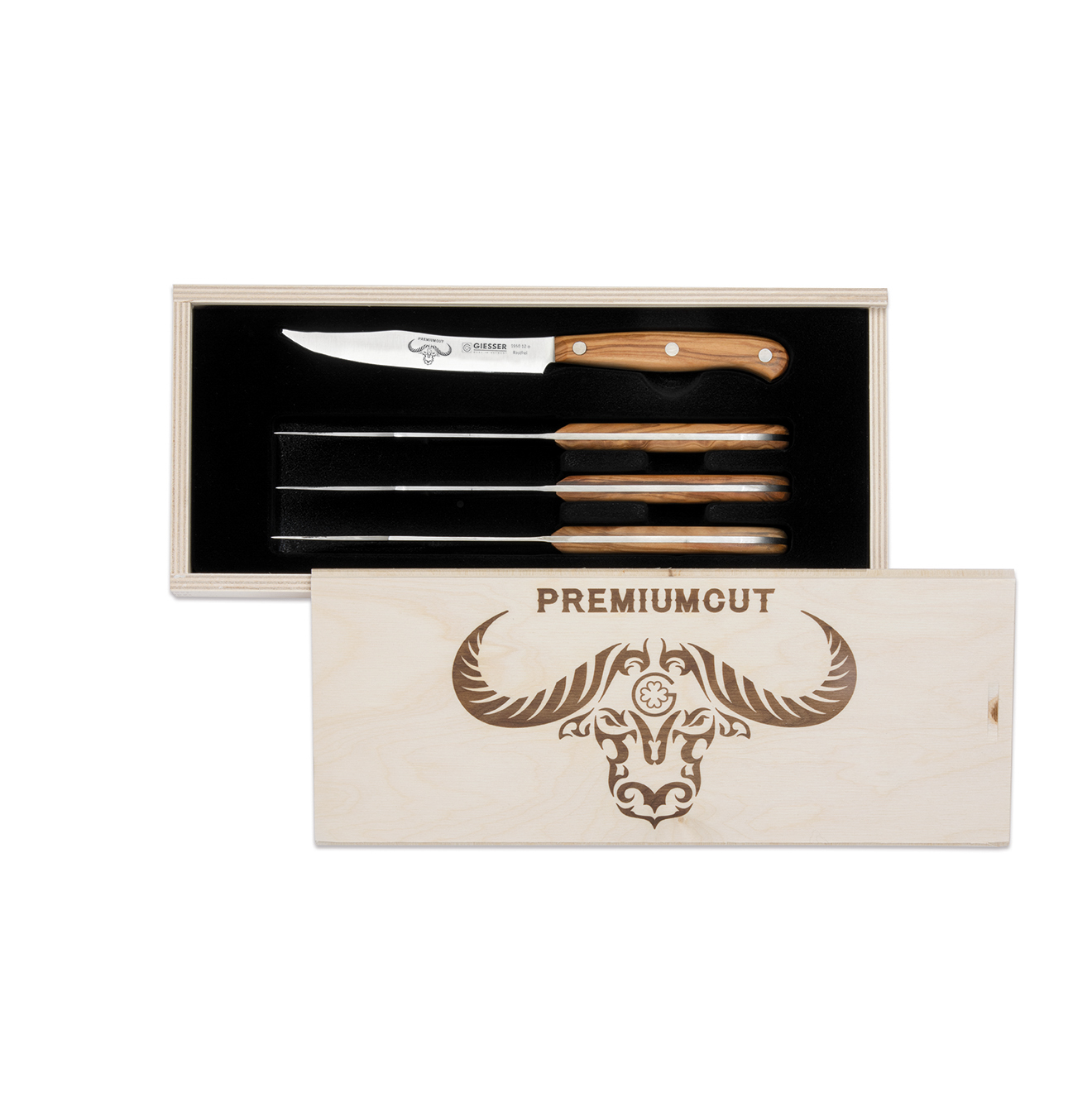 Steak No 1 12 cm, 4er Set, Olivenholz PremiumCut Giesser - Made in Germany