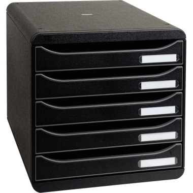 Exacompta Schubladenbox Big-Box plus 5 Schubladen DIN A4, Überbreite Polystyrol Gehäusefarbe: schwarz Farbe der Schublade: schwarz