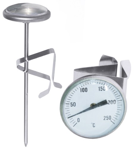 Fritteusenthermometer Prüfstab, Fassung und Clip aus Edelstahl, Messbereich 0C bis +250C, zum Dauereinsatz in der Fritteuse Länge: