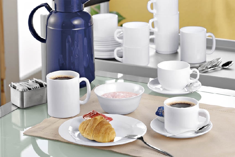 Kaffeetasse EVERYDAY rund, inkl. Untertasse 14 cm. Volumen 22 cl, Hartglas, uni weiß - Arcoroc