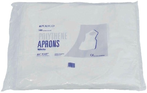 Einweg-Latzschürzen aus Polyethylen 14,5 Mikron Farbe: weiß  Inhalt: 100 Stück Inhalt: 100 Stück, Maße: 106,7 x 66 cm