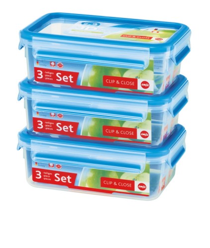 Emsa CLIP & CLOSE Frischhaltedosen-Set 3 x 1,0 Liter blau - Clipboxen 100 % dicht - Qualität made in Germany