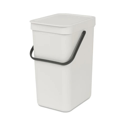 Abfallsammler Sort & Go 12 Liter, Brabantia Abfallbehälter aus Kunststoff mit stabilem Griff und Stay-offenen Deckel. Farbe: leicht grau