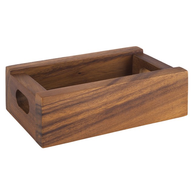 APS Holzbox -TABLE-, 15 x 9,5 cm, H: 5 cm, Akazienholz, Platz für ca. 20 Teebeutel, Platz für 2 Mühlen, innen: 12 x 6,5 cm