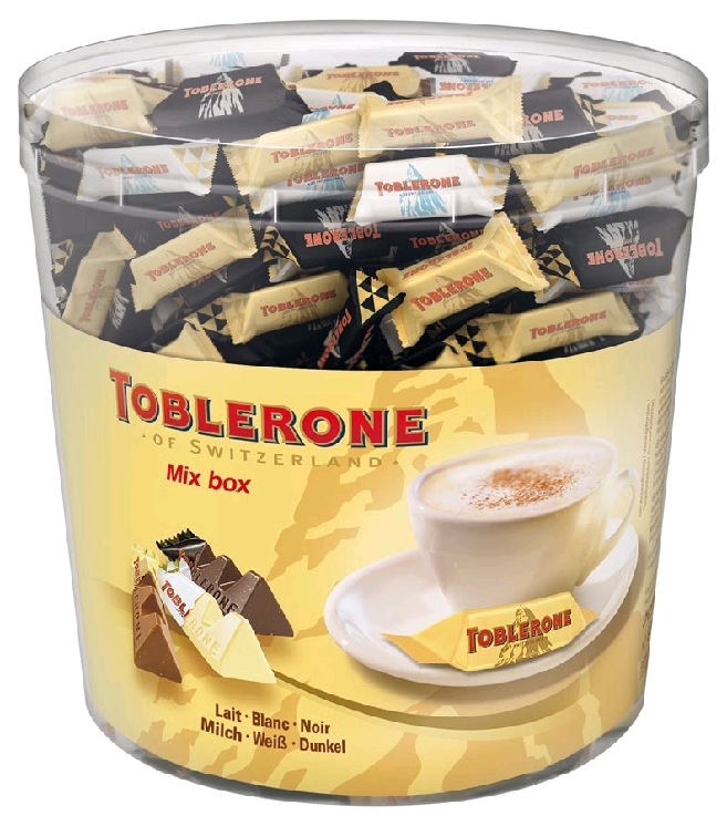 Toblerone Mini-Mix, Schokolade, Inhalt: 113 Stück à 8 g je Runddose.