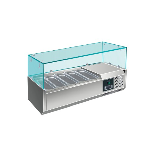SARO Aufsatzkühlvitrine Modell EVRX 1200/330 - Material: (Gehäuse) Edelstahl; Glasaufsatz - Ideal in Kombination mit unseren Pizzatischen -