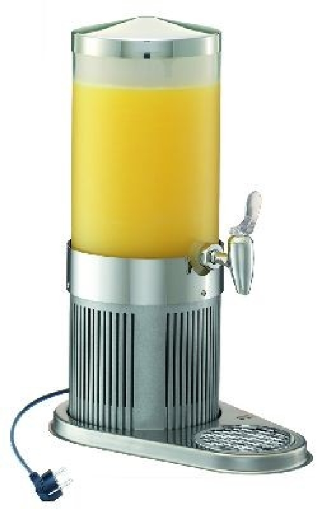 FRILICH ELEGANCE Saftkanne Aktiv 5 Liter, Modell Edelstahl Standfuß mit elektrisch betriebener Kühlung (100V - 230V/12V, 65W),
