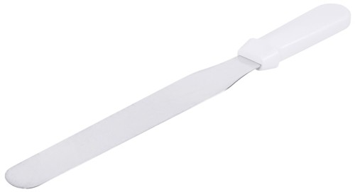 Palette aus flexiblem Edelstahl 18/0, hochglänzend, mit weißem ABS-Griff Spatelmaß: 20 cm x 2,5 cm, Gesamtlänge: 33 cm