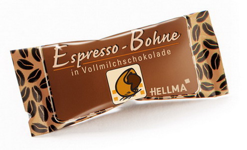 ESPRESSO-BOHNE VOLLMILCH von Hellma, Inhalt: 380 Stück à 1,1 g je Karton, Espressobohne im Schokomantel.