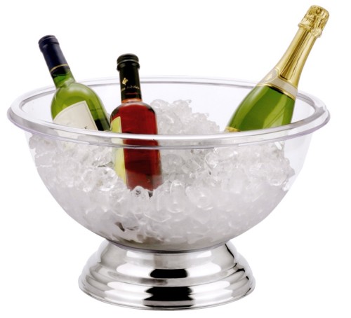 Champagnerkübel aus klarem, transparenten Polycarbonat, schwerer Fuß aus Edelstahl , bruchfest und stabil   Volumen: 15 l,