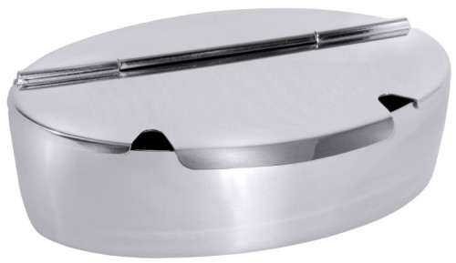 Zuckerdose oval aus Edelstahl 18/10, hochglänzend, Scharnierdeckel mit zwei Löffelaussparungen, schwere Qualität Breite: 20,5