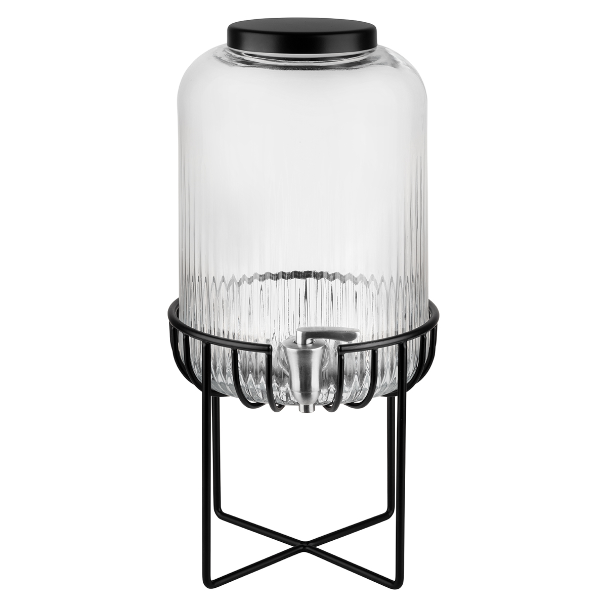 Getränkespender -URBAN-, Ø 22 cm, H, 45 cm, Behälter Glas, Zapfhahn Edelstahl, Gestell Metall, Deckel Edelstahl, 7 Liter