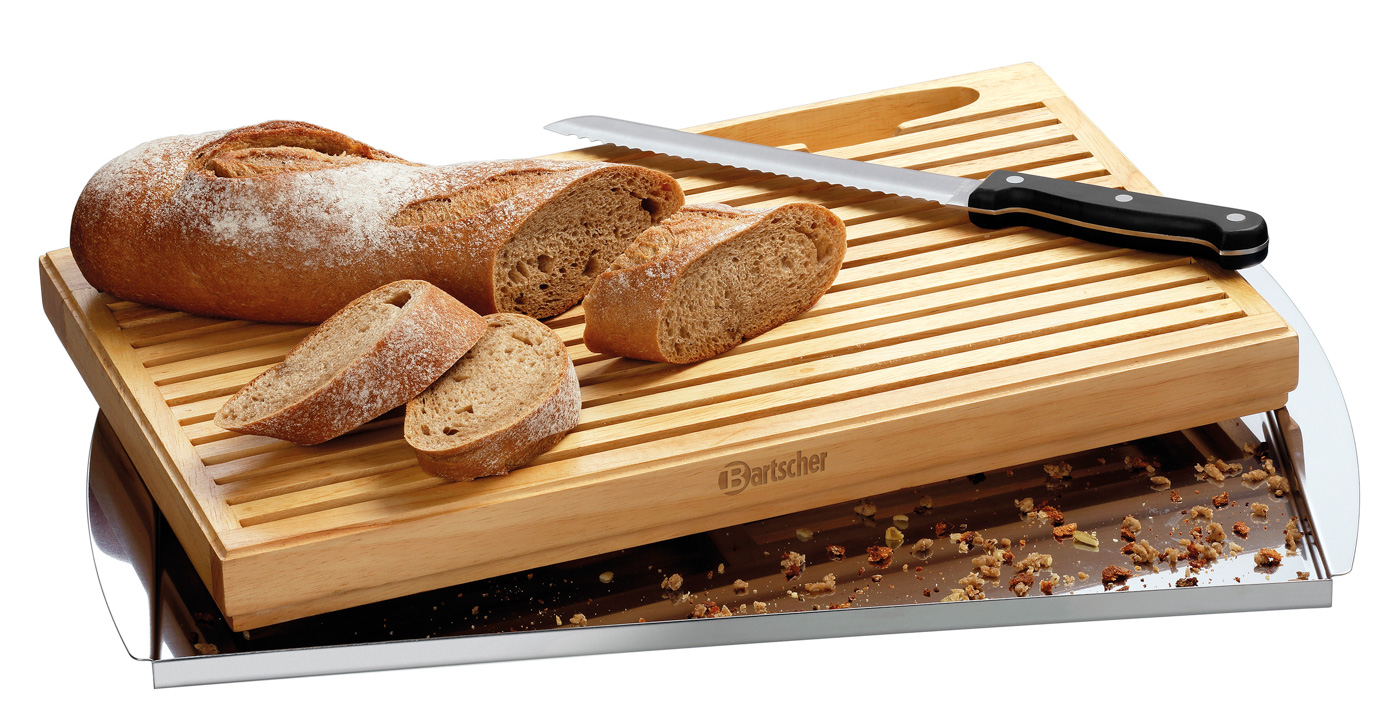Bartscher Brot-Schneidebrett KSE475 | Eigenschaften: Integrierte Messerablage ,Krümelschale, Edelstahl | Maße: 47,5 x 26 x 40
