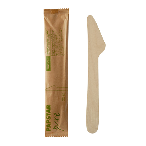50 Messer, Holz "pure" 16,5 cm einzeln verpackt in Papierbeutel von PAPSTAR