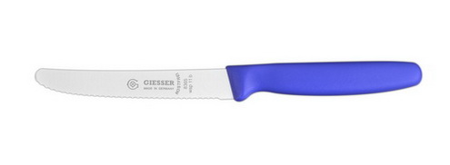 Giesser Allzweckmesser mit Wellenschliff, Klingenlänge 11 cm, blauer Griff, Klinge aus hochwertigem Chrom-Molybdän-Stahl