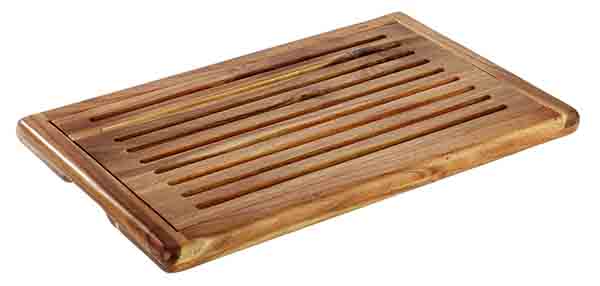 Brotschneidebrett 60 x 40 cm, H: 2 cm Holz, Akazie herausnehmbares Krümelfach auf 4 Antirutschfüßen stehend -AKAZIA- nicht