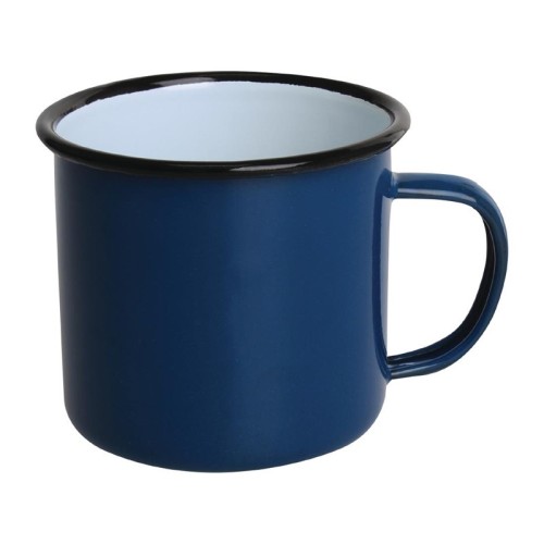 6 Stück Olympia emaillierte Tassen blau-schwarz 35cl. 6 Stück, Kapazität: 35cl, Edelstahl und Glasemail, blau-schwarz.