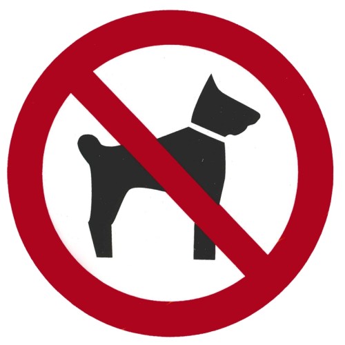 Verbotsschilder zweifarbig, auf selbstklebender Folie Durchmesser: 10 cm, Keine Hunde