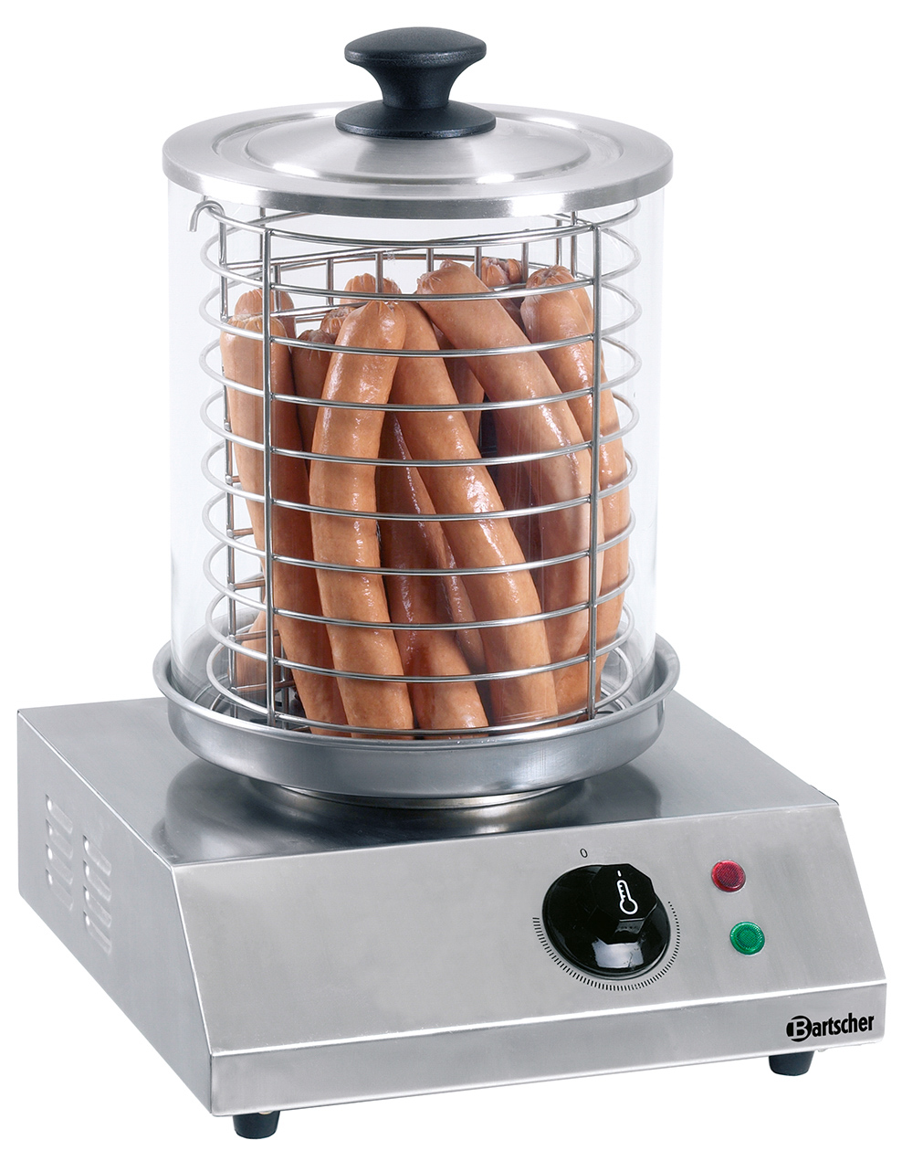Bartscher Hot Dog-Gerät, eckig | Eigenschaften: Wassertank: Edelstahl, Inhalt: 1,25 Liter | Maße: 28 x 28 x 355 cm. Gewicht: 5,2 kg