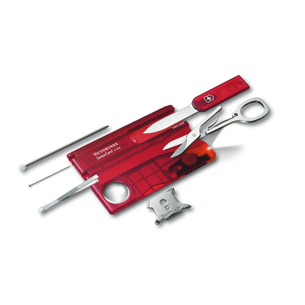 Victorinox SwissCard Lite, rot transparent in Blister, LED weiss