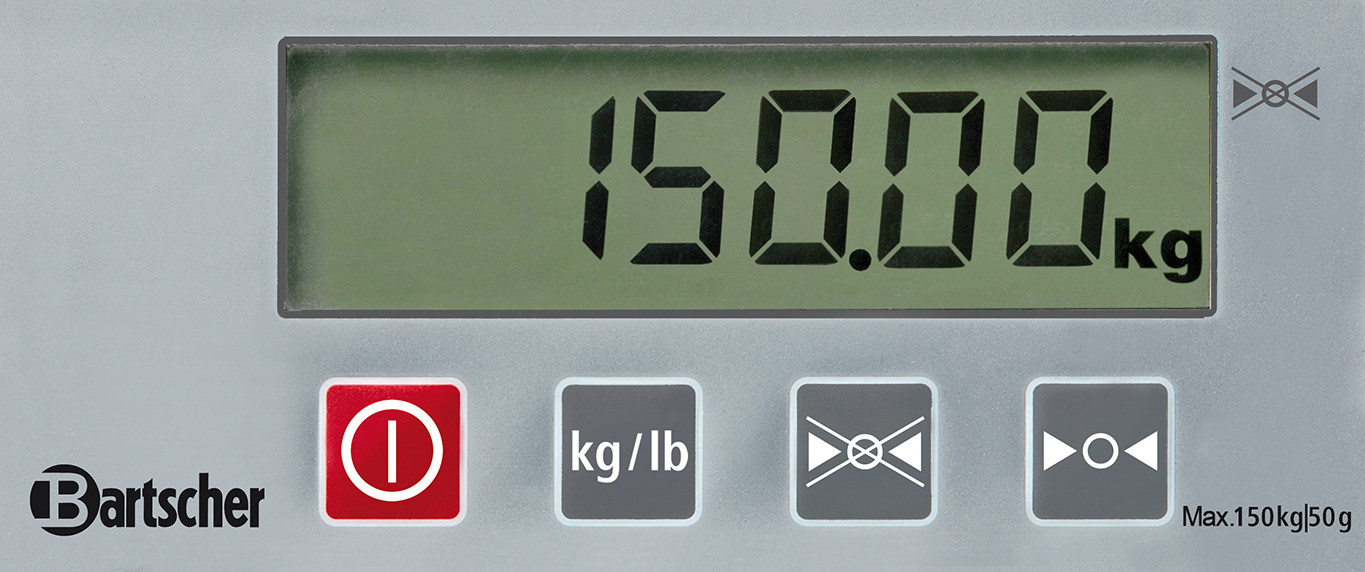 Bartscher Digitalwaage, 150Kg, 50g | Spannung: 230 V | Maße: 32 x 30,5 x 42 cm. Gewicht: 3,2 kg