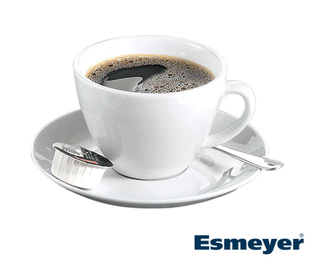 Kaffee-Tasse BISTRO, Inhalt 0,20 ltr., mit Untertasse, UNI WEISS, Henkelform rund, Höhe: 6,5 cm.