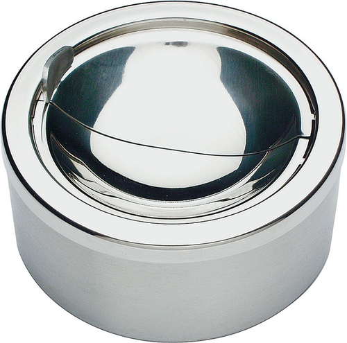Aschenbecher Ø 12 cm, H: 5,5 cm Edelstahl Behälter matt poliert Windschutzdeckel hochglanzpoliert spülmaschinengeeignet