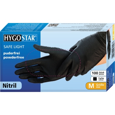 HYGOSTAR Einweghandschuh SAFE LIGHT M Nitril schwarz 100 St./Pack., geeignet für Kontakt mit Lebensmitteln, Werkstoff: