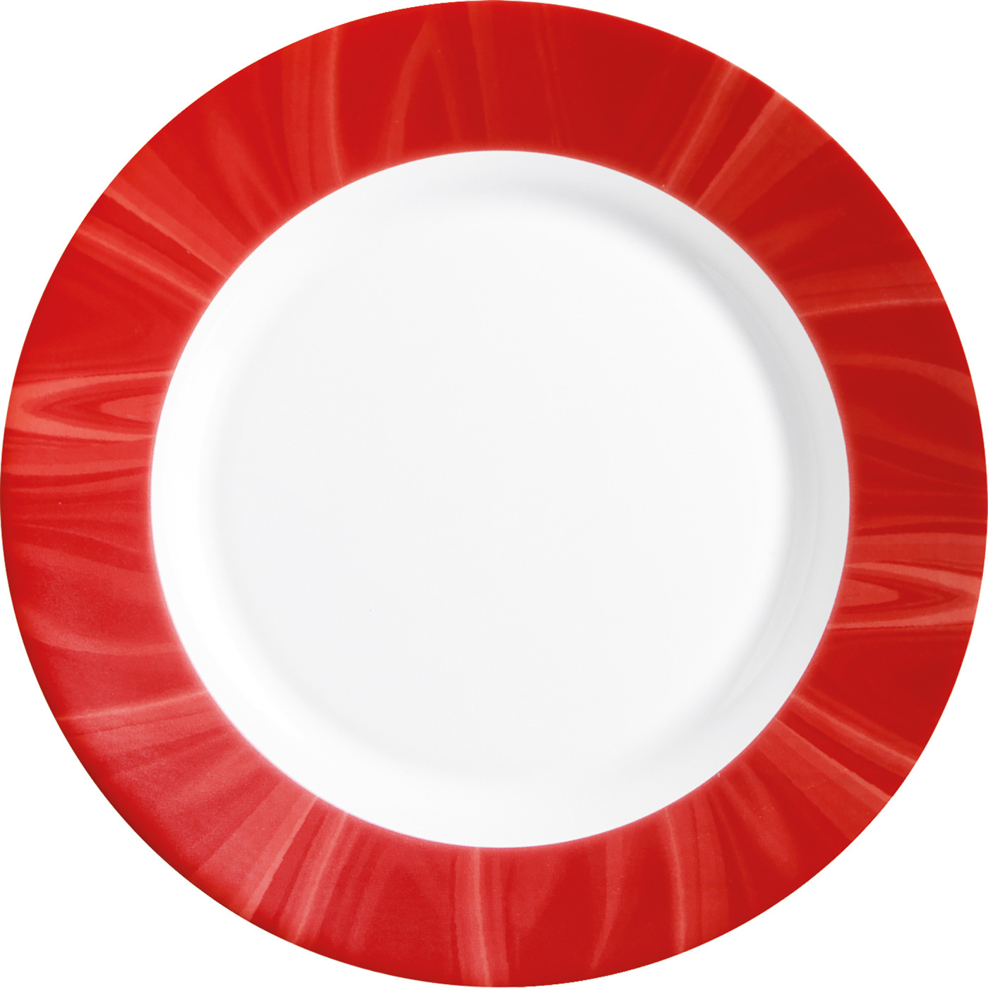 Suppenteller NATURA mit rotem Muster. Durchmesser 23 cm, aus Opalglas. Von Bormioli Rocco.