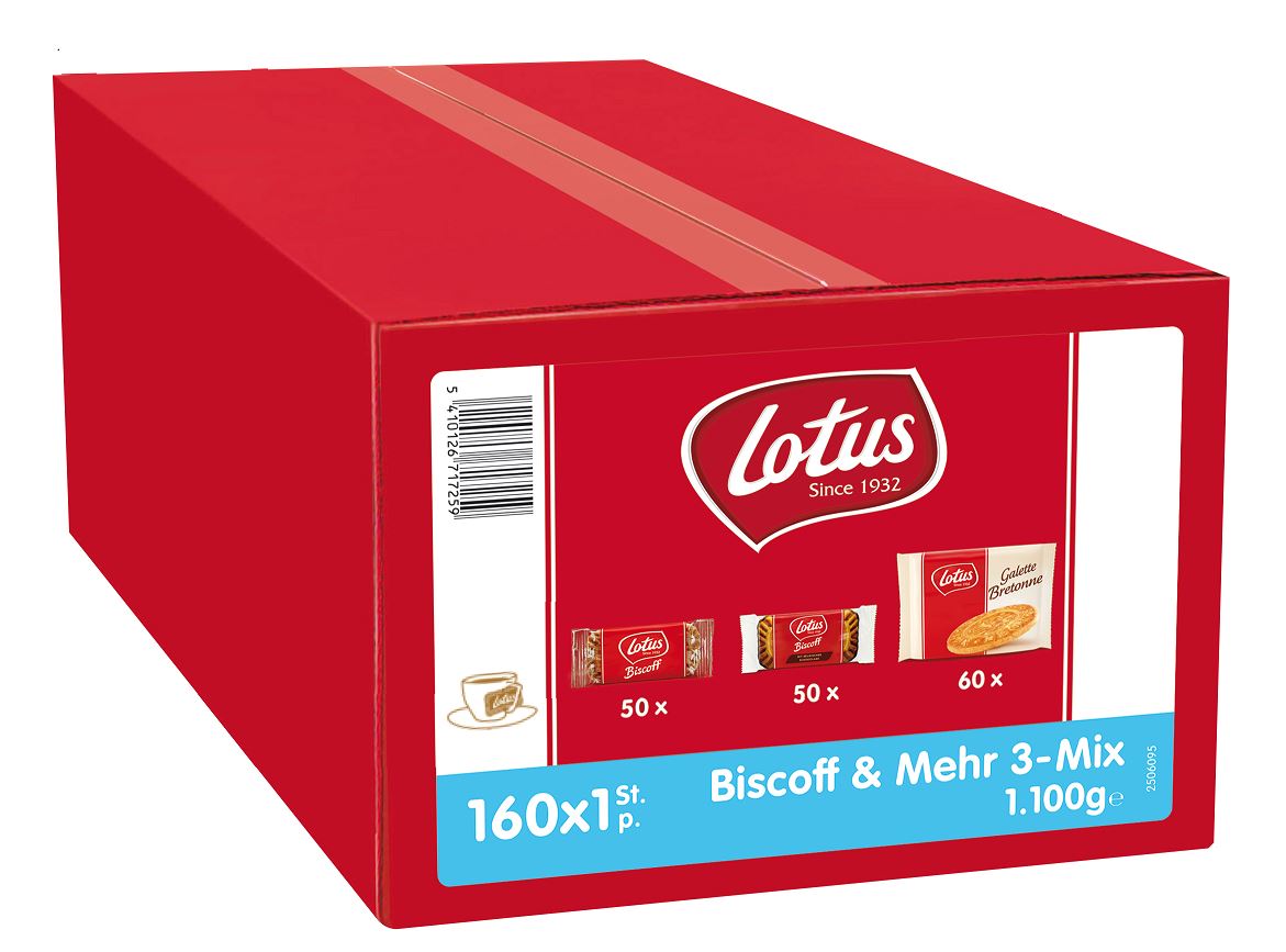 Lotus Biscoff & Mehr 3-Mix. Inhalt: 160 Stück je Karton.