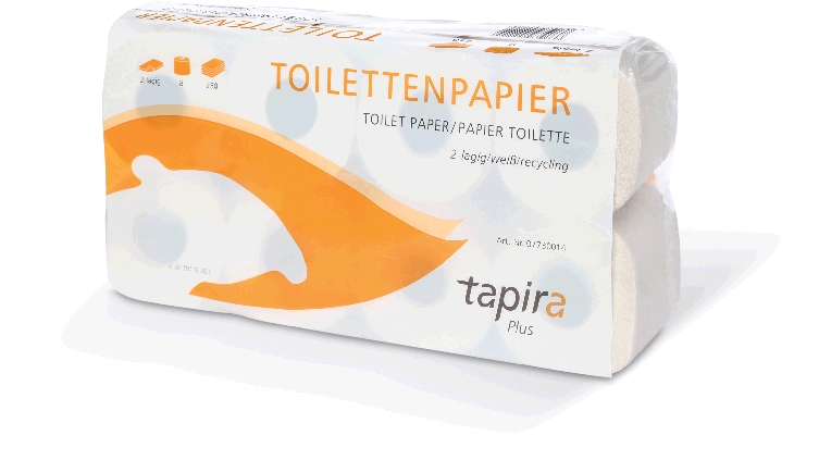 TAPIRA Toilettenpapier, 2-lagig mit 250 Blatt, hochweiß, Inhalt: 8 x 8 Rollen = 64 Rollen.