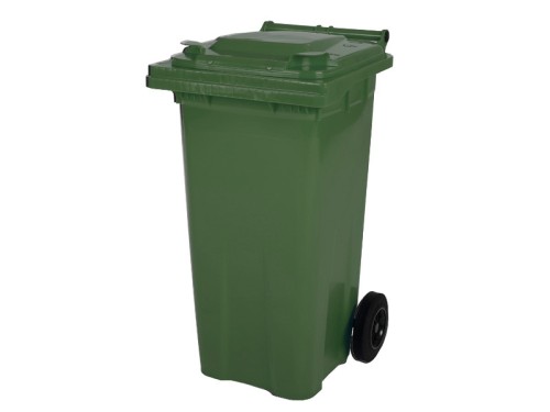 SARO 2 Rad Müllgroßbehälter 120 Liter -grün- Modell MGB120GR Made in Europe - Müllgroßbehälter mit scharnierendem Flachdeckel gemäß EN 840