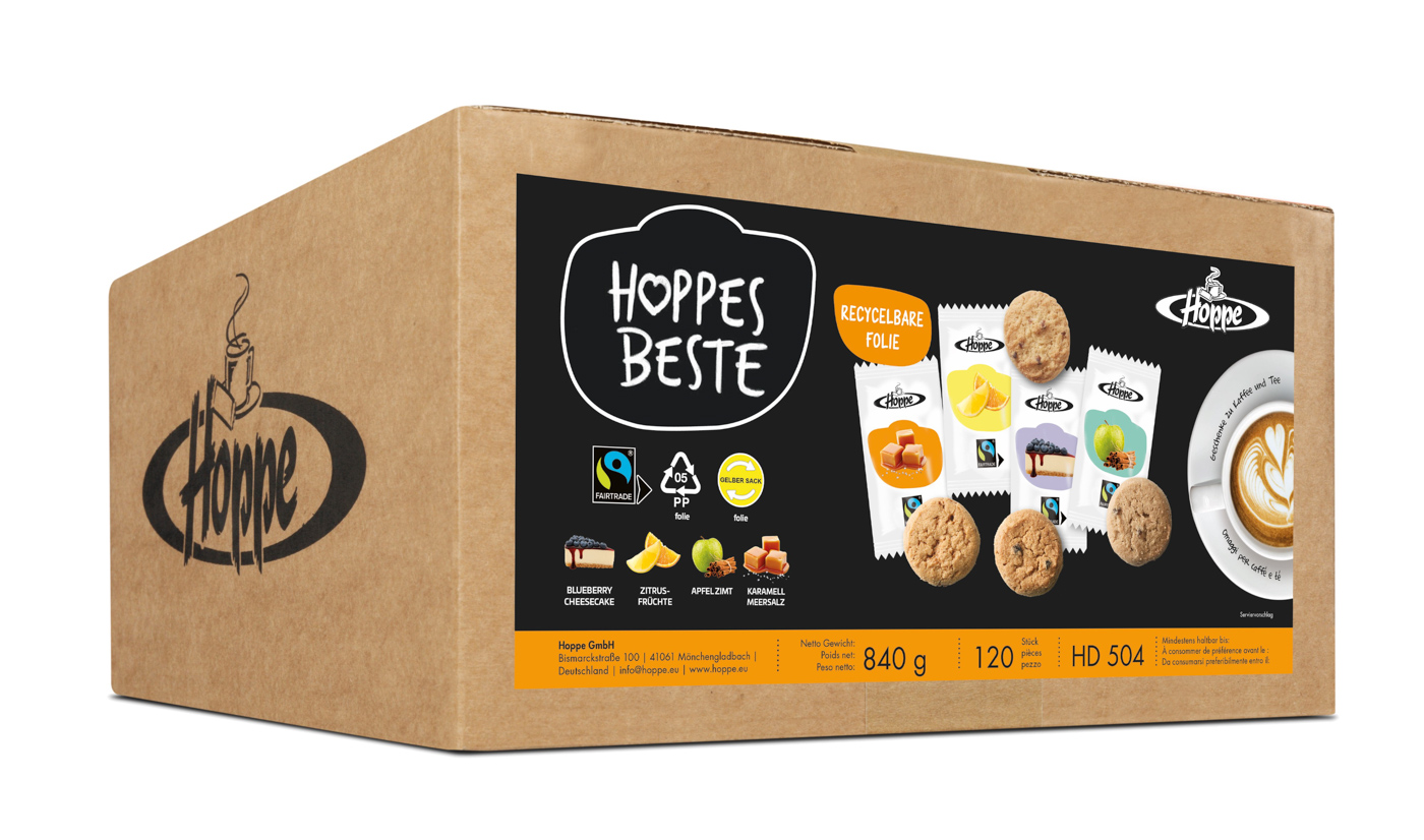 HOPPES BESTE Gebäckmischung, qualitativ hochwertig nachhaltig und Fairtrade, Inhalt: 120 Stck. à 7 gr. Jeder Keks einzeln hygienisch verpackt