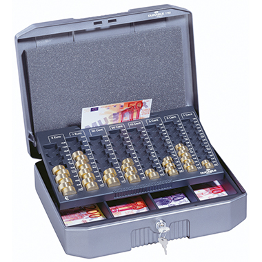 DURABLE Geldkassette €UROBOXX® 35,2 x 12 x 27,6 cm (B x H x T) 4 Fächer für Banknoten mit Schloss Metall silbergrau