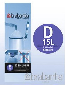 Brabantia Müllbeutel D 15 Liter 20 Stück auf der Rolle extra stark, mit Zugband