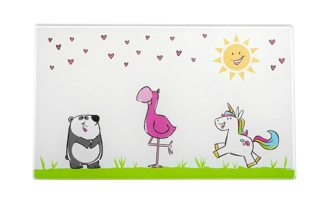 Leonardo Glasbrettchen Bambini, Maß: 25 x 15 cm, Motiv: Panda, Flamingo, Einhorn.