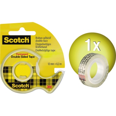 Scotch® Handabroller nachfüllbar inkl. 1 Rolle doppelseitigem Klebeband 665, 12 mm x 6,3 m (B x L) transparent