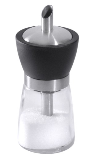 Zuckerdosierer schweres Pressglas mit Kappe aus Edelstahl 18/10, (Schraubverschluss) eingefasst in griffigem ABS-Kunststoff, mit