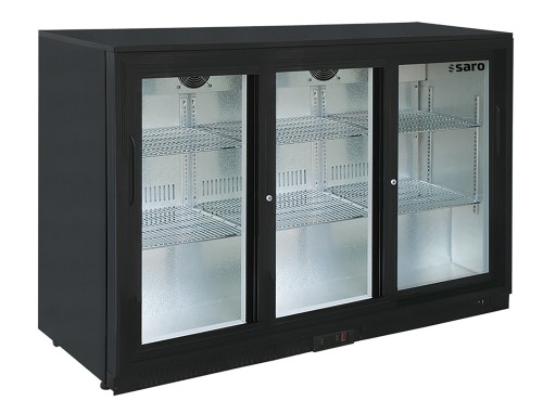 SARO Barkühlschrank mit 3 Schiebetüren, Modell BC 320 SD - Material: (Gehäuse) Stahl einbrennlackiert, schwarz; (Innenraum)