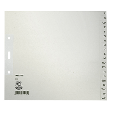 Leitz A-Z Register DIN A4, Überbreite Tauenpapier, recycelt grau 20 Registerblätter